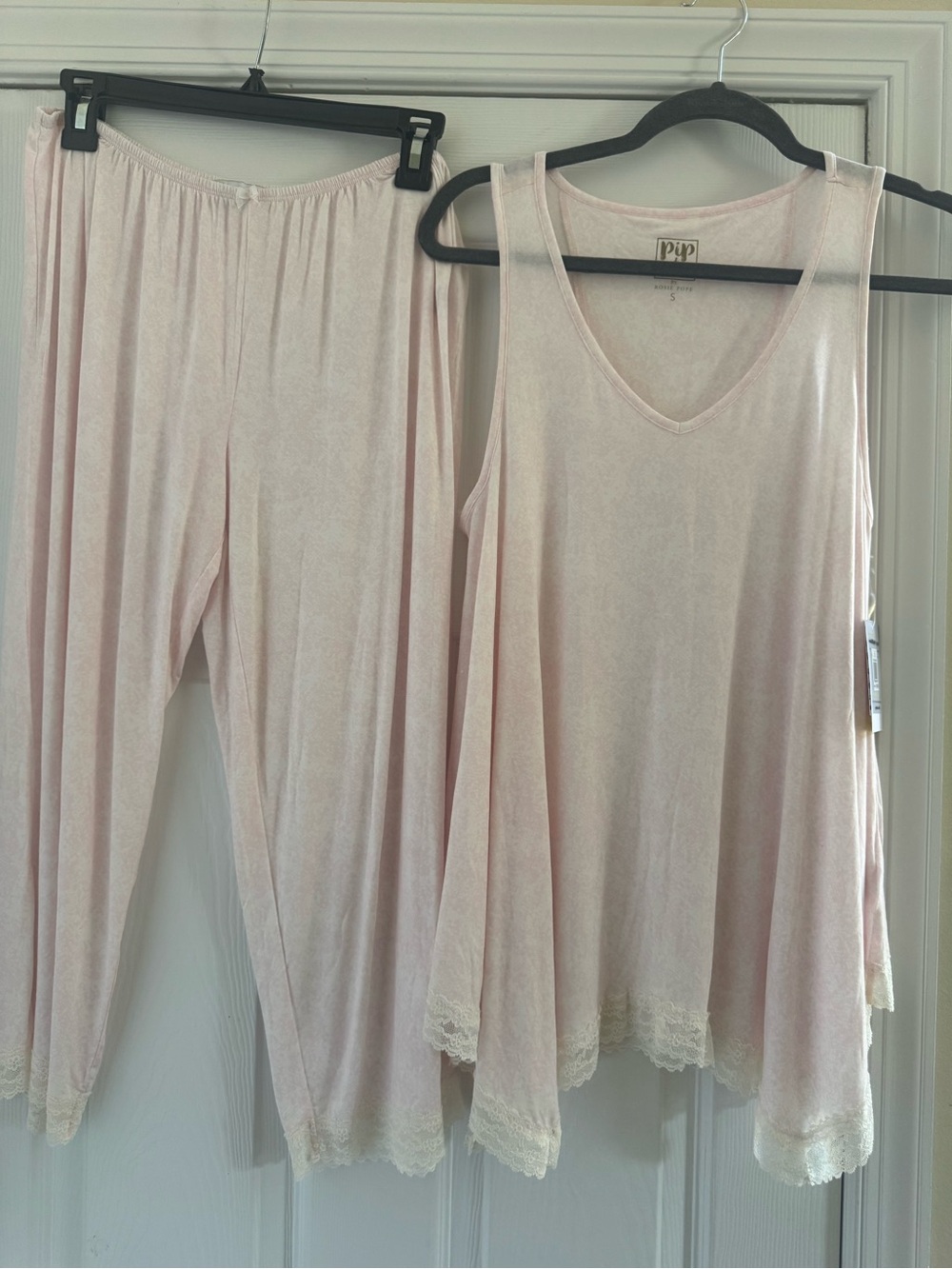 Rosie Pope Pale Pink Lace-Trim Tank & Pajama Pants Set